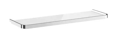 Glasablage mit chromfarbener Halterung von Hansgrohe, geeignet zur Wandmontage, mit schmalem Aufbau und abgerundeten Kanten für eine klare Optik.